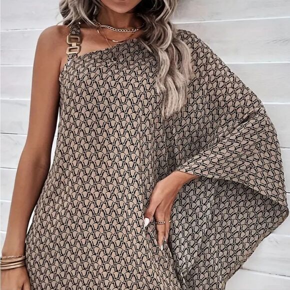 Women's Dresses Allover Print Asymmetrical Neck Batwing Sleeve Dress - Picture 5 of 5